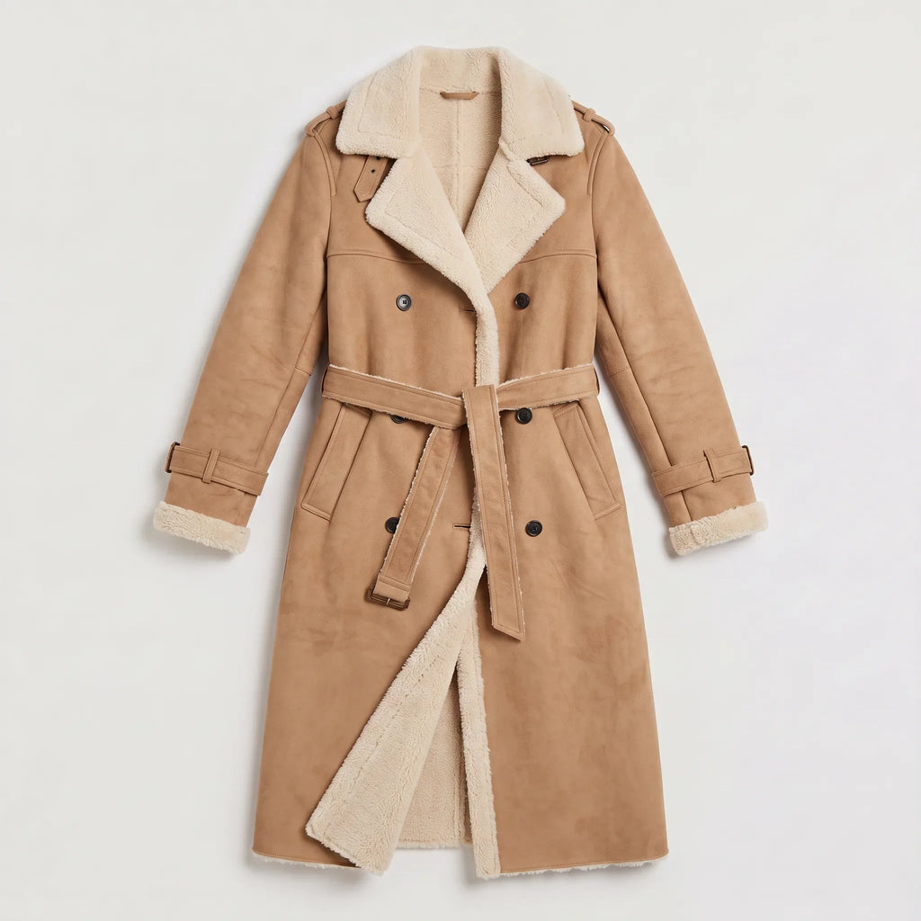 Women's Double-Breasted Faux Suede Shearling Coat