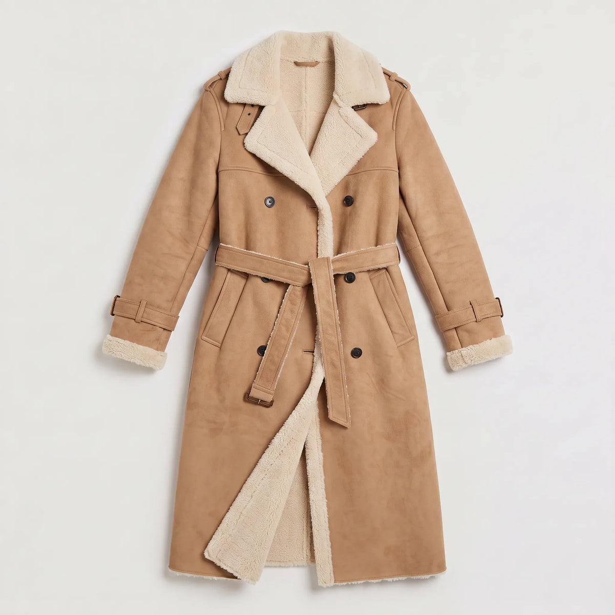 Women's Double-Breasted Faux Suede Shearling Coat