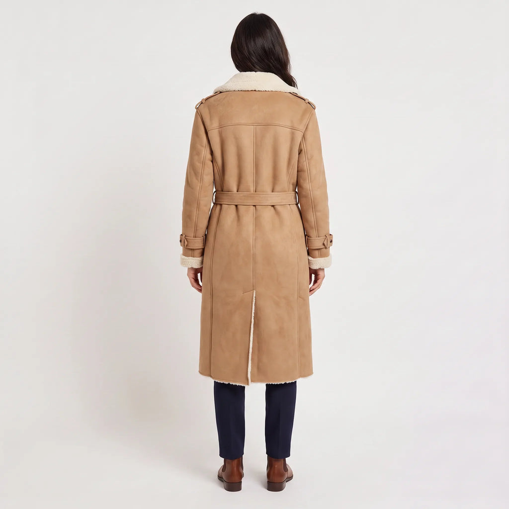 Women's Double-Breasted Faux Suede Shearling Coat