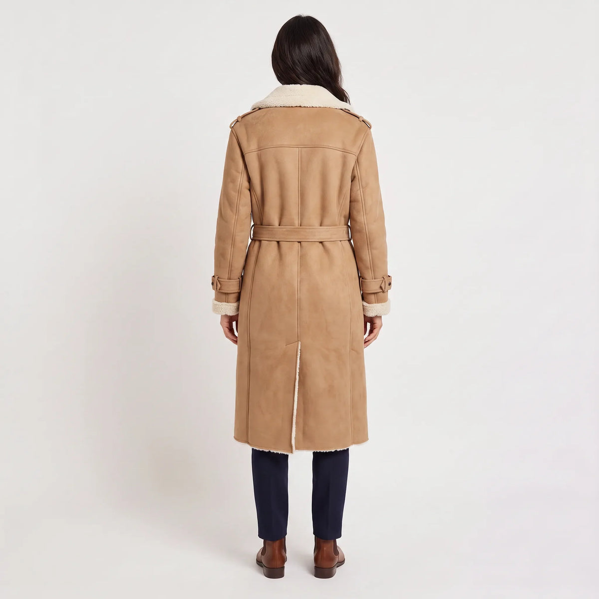 Women's Double-Breasted Faux Suede Shearling Coat