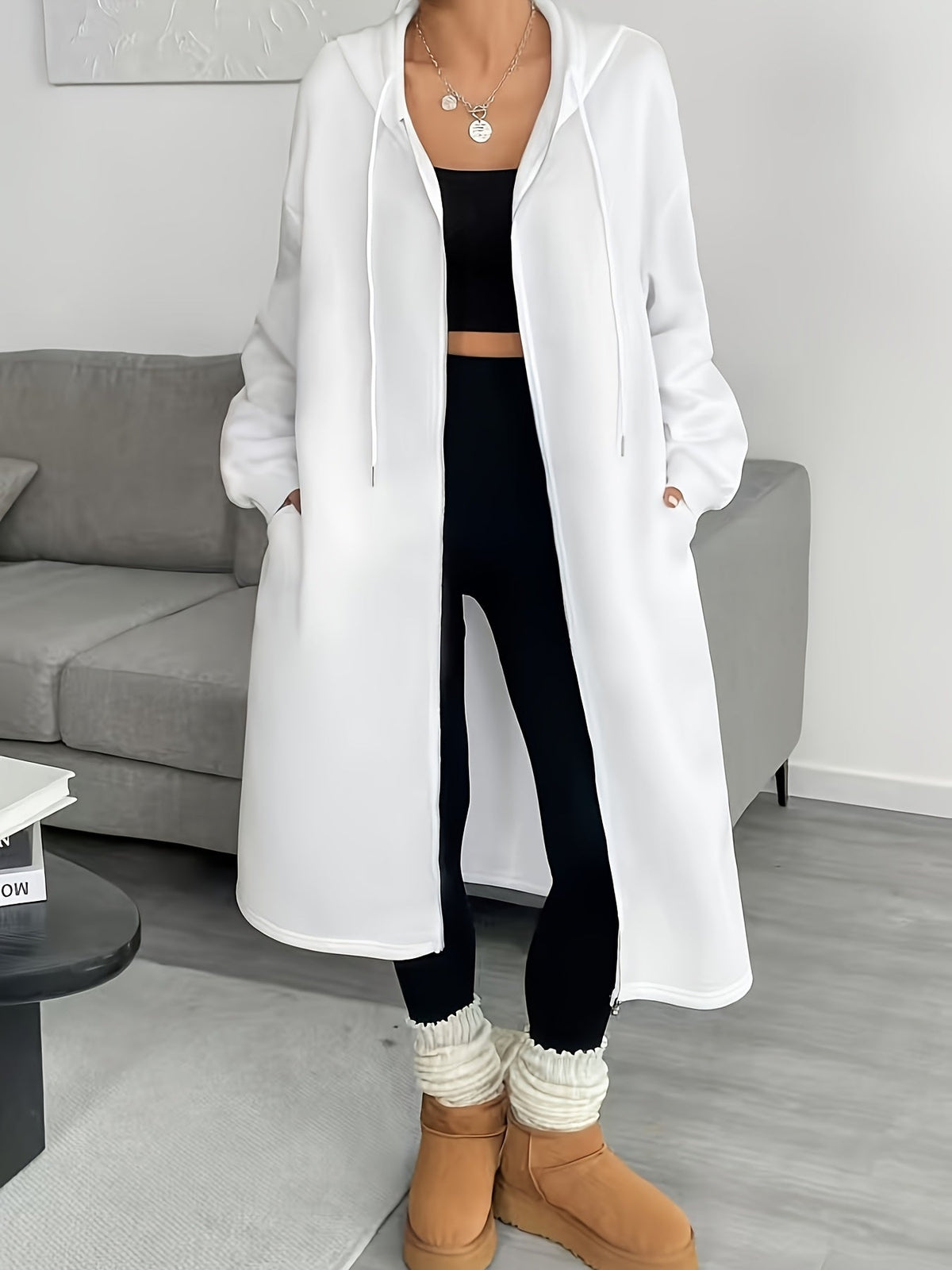 Women's Long Hooded Knit Cardigan
