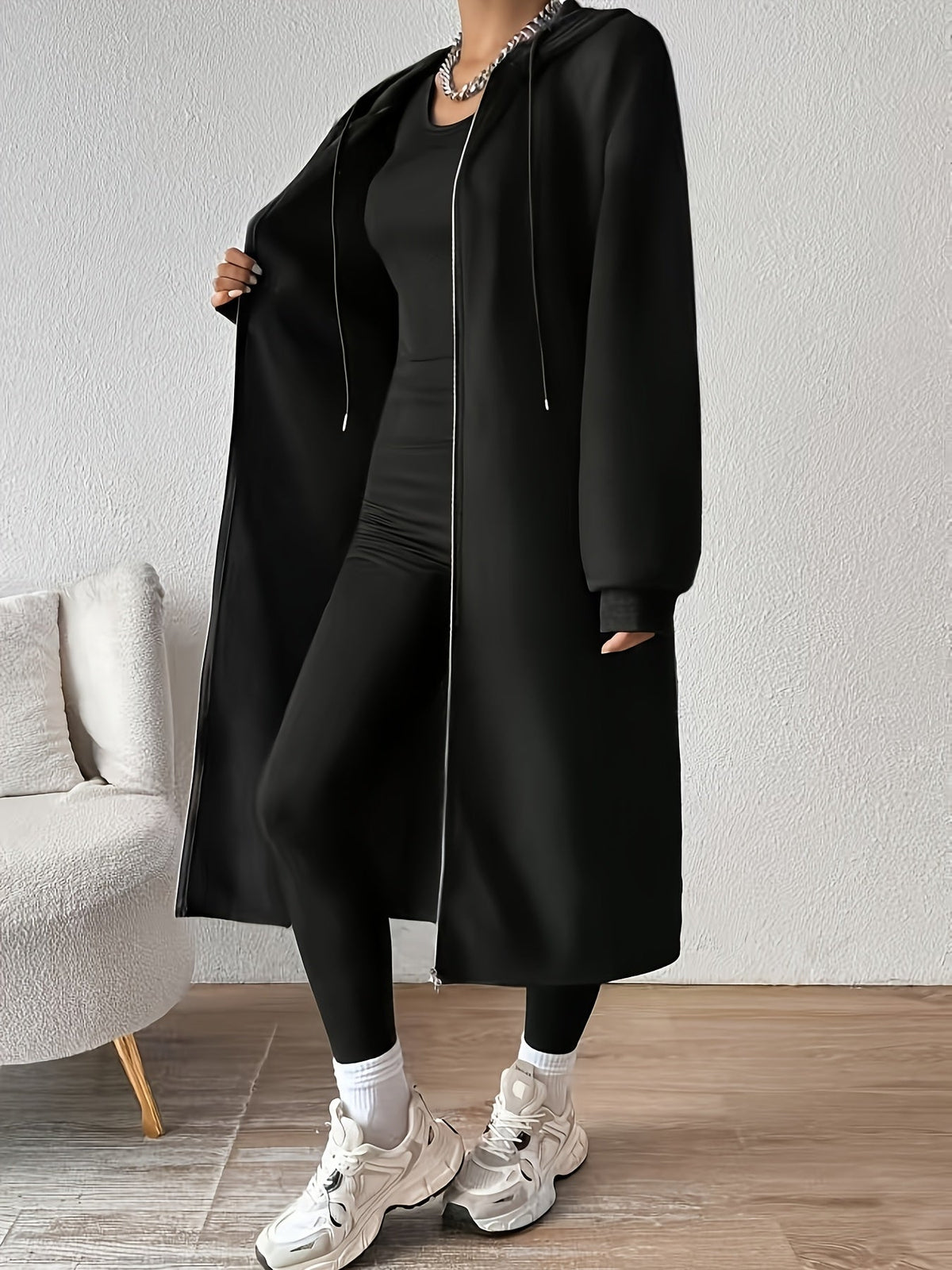 Women's Long Hooded Knit Cardigan
