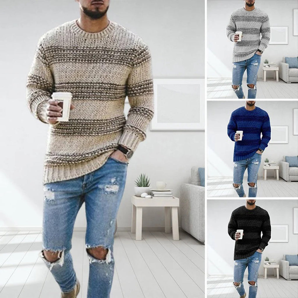 Men's Chunky Knit Norwegian Striped Sweater