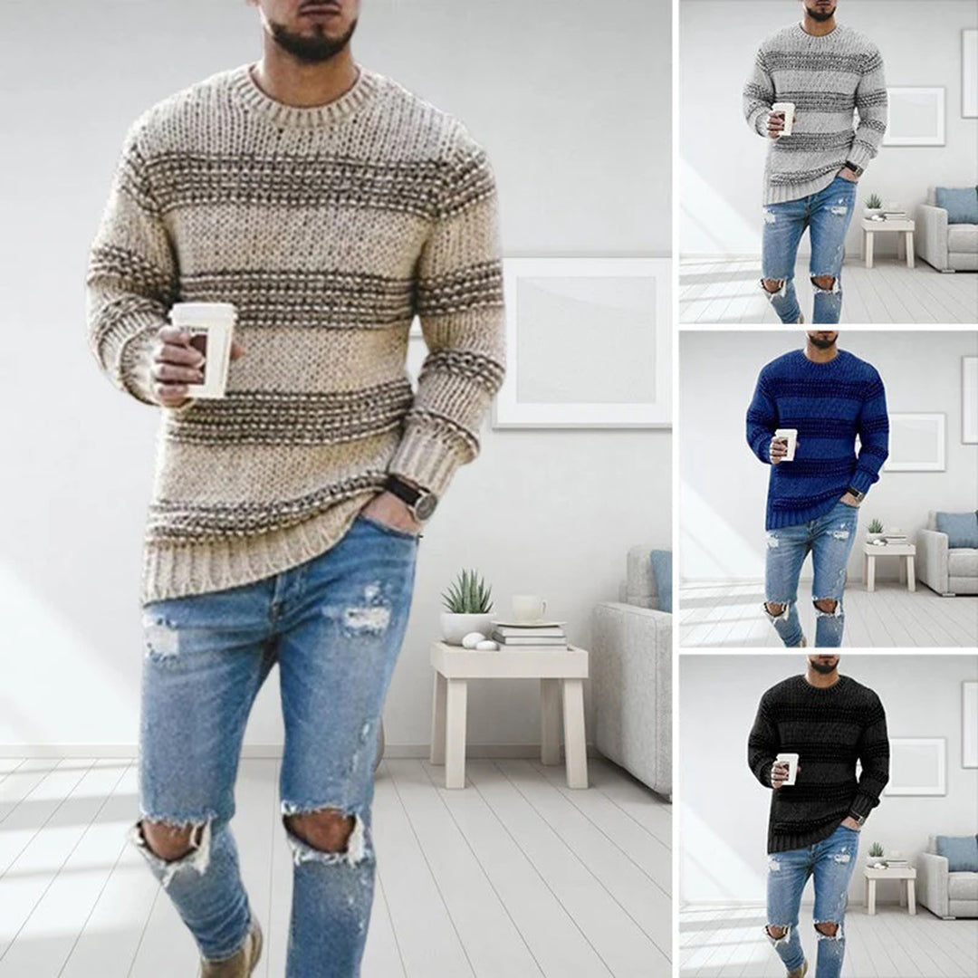 Men's Chunky Knit Norwegian Striped Sweater
