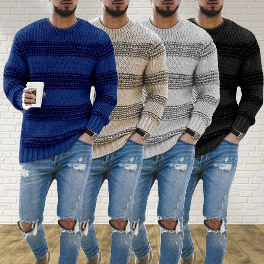 Men's Chunky Knit Norwegian Striped Sweater