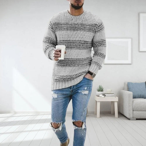 Men's Chunky Knit Norwegian Striped Sweater