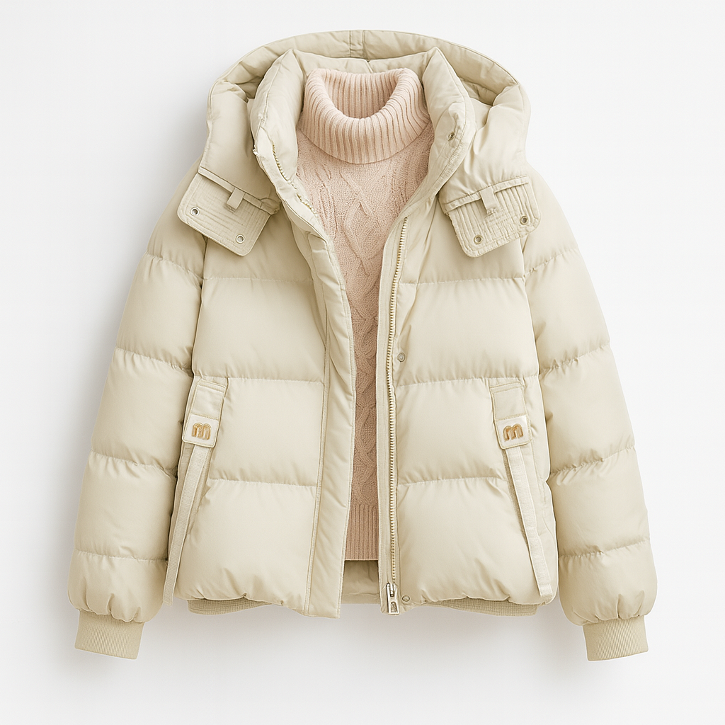 Lotte Cropped Puffer Jacket – Warm Hooded Quilted Winter Coat for Women