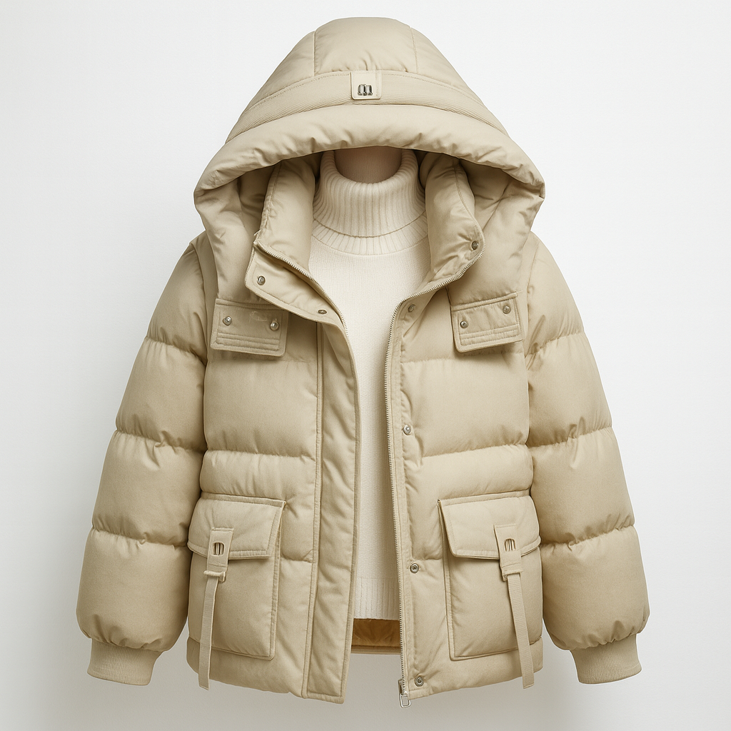 Lotte Cropped Puffer Jacket – Warm Hooded Quilted Winter Coat for Women
