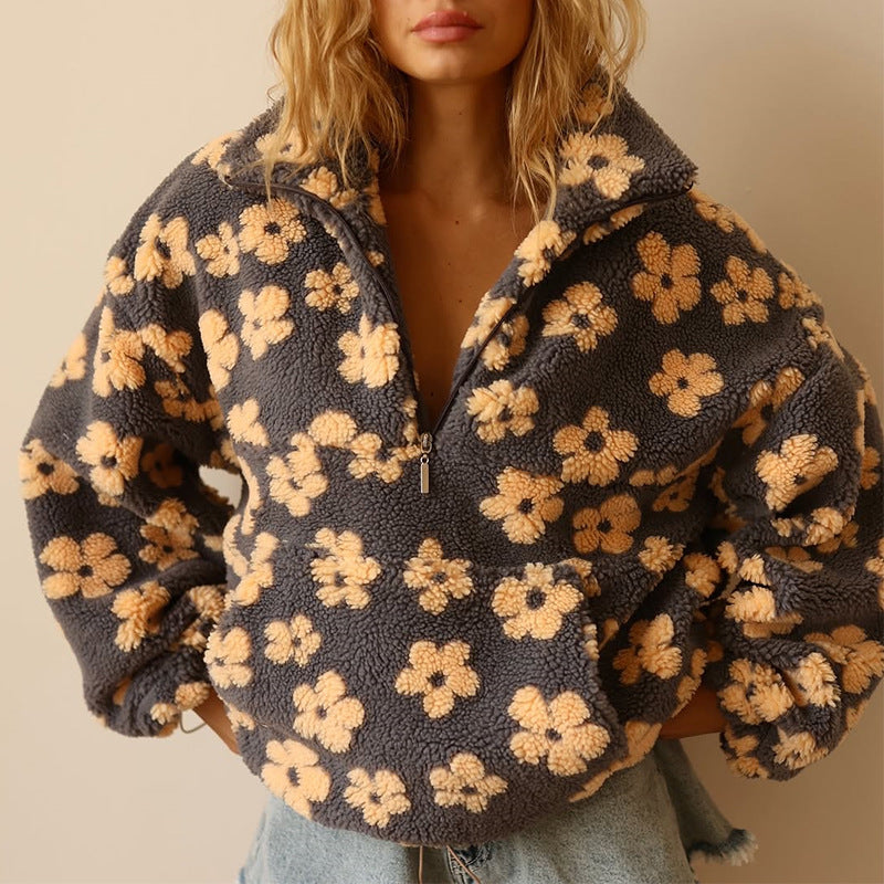 Women's Floral Fleece Quarter-Zip Pullover