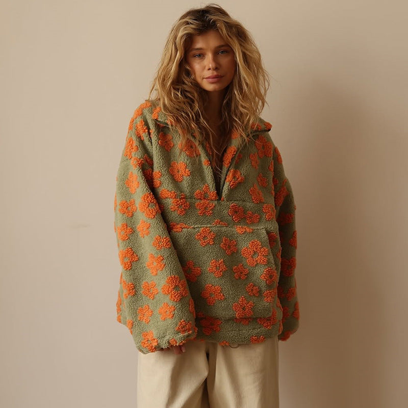 Women's Floral Fleece Quarter-Zip Pullover