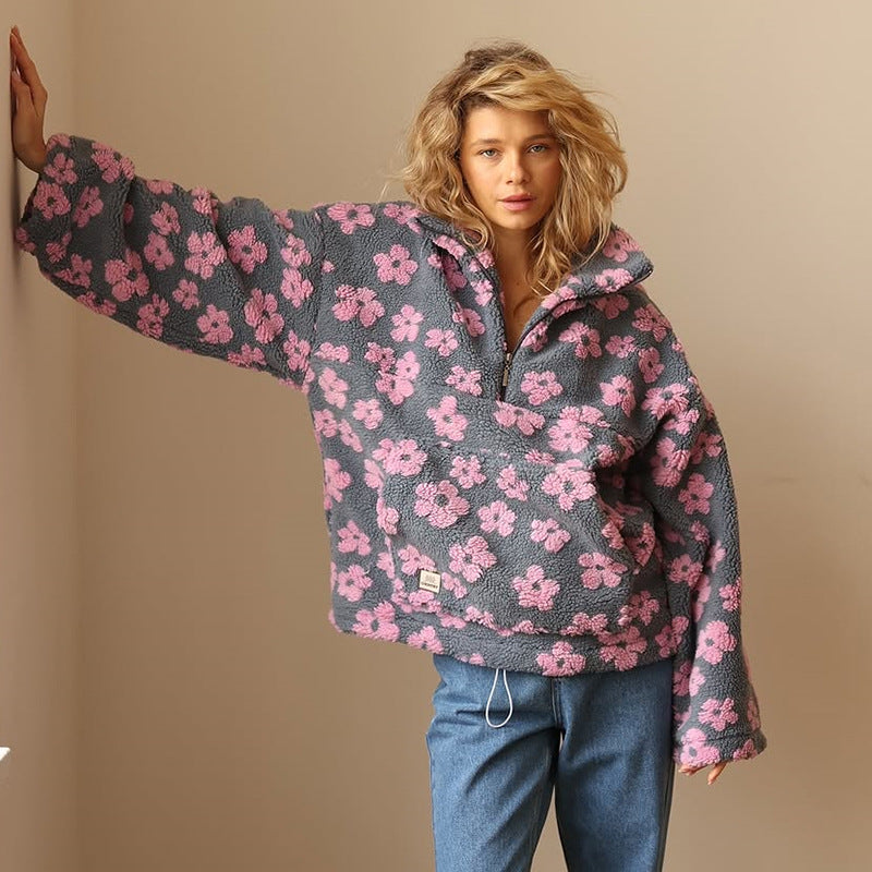 Women's Floral Fleece Quarter-Zip Pullover