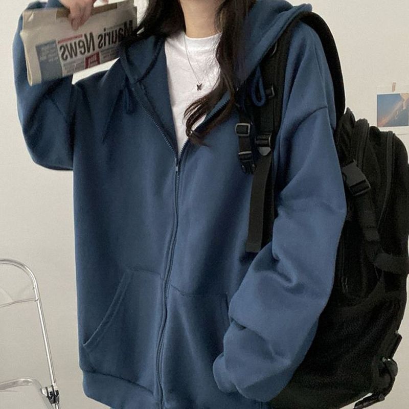 Women's Oversized Zip-Up Hooded Baseball Jacket
