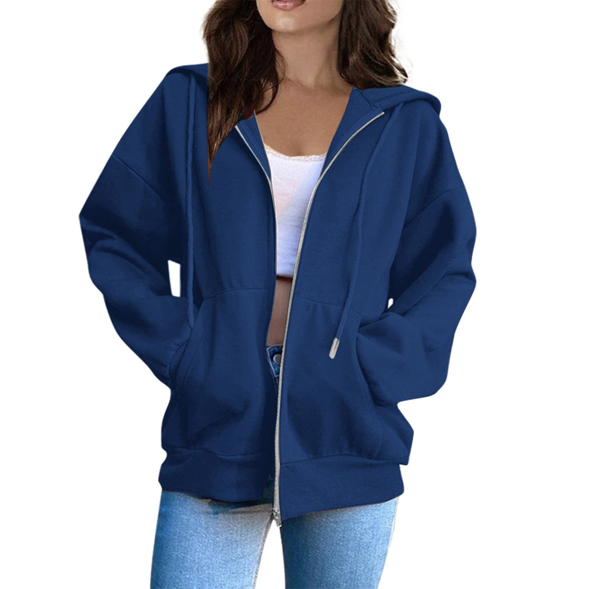Women's Oversized Zip-Up Hooded Baseball Jacket