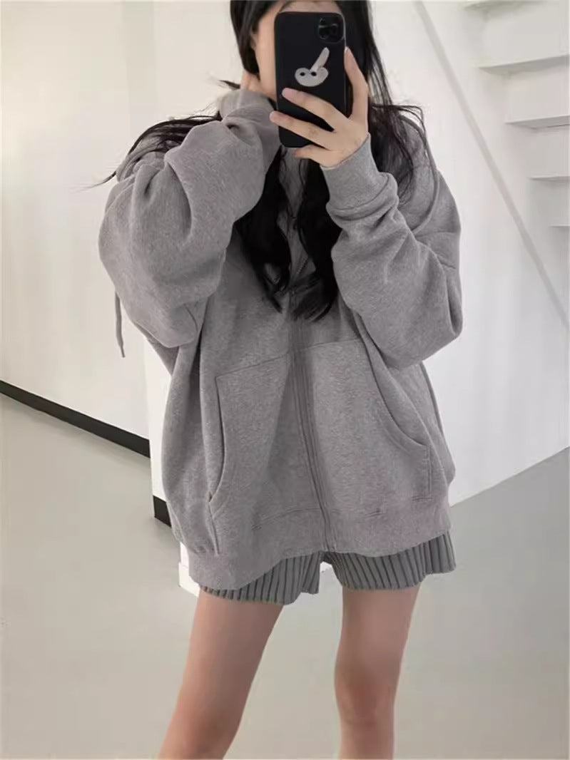 Women's Oversized Zip-Up Hooded Baseball Jacket