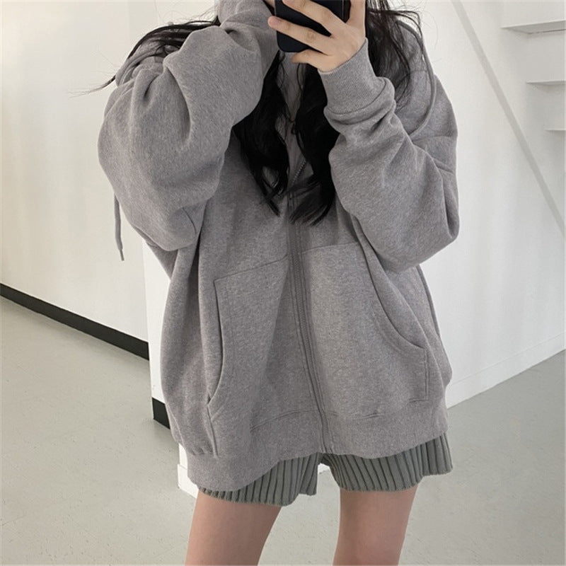 Women's Oversized Zip-Up Hooded Baseball Jacket