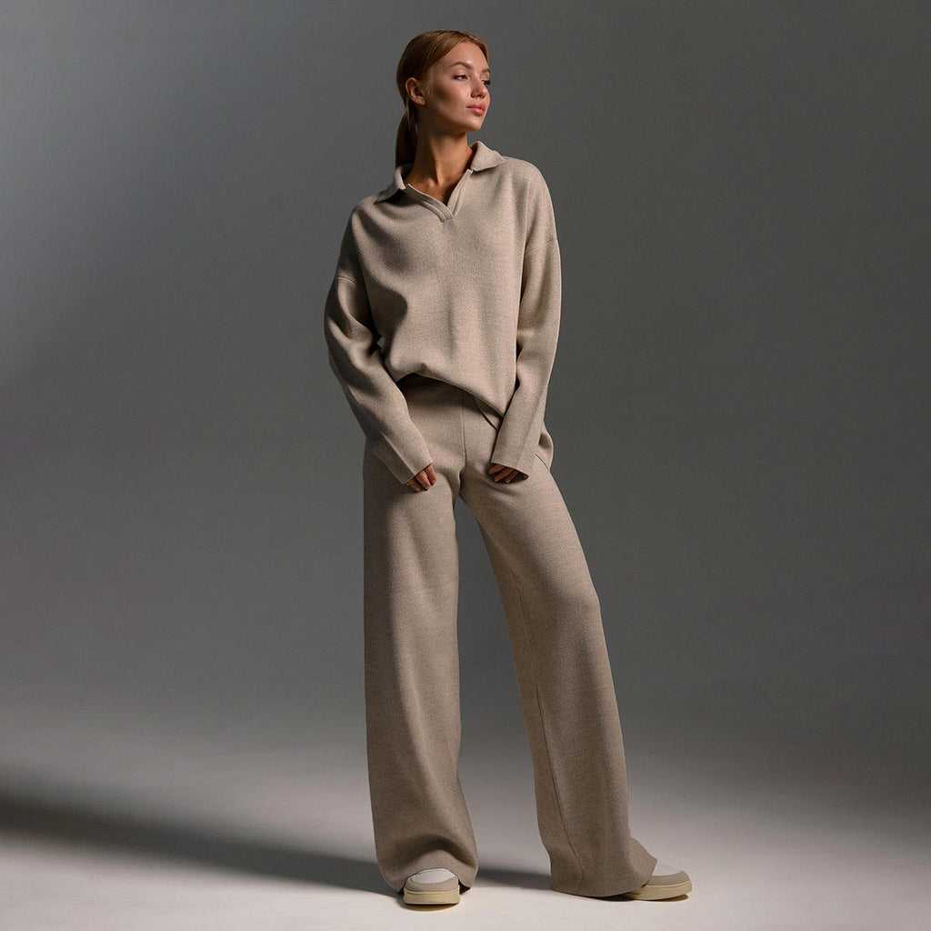Women's Wide-Leg Pants & Polo Sweater Set