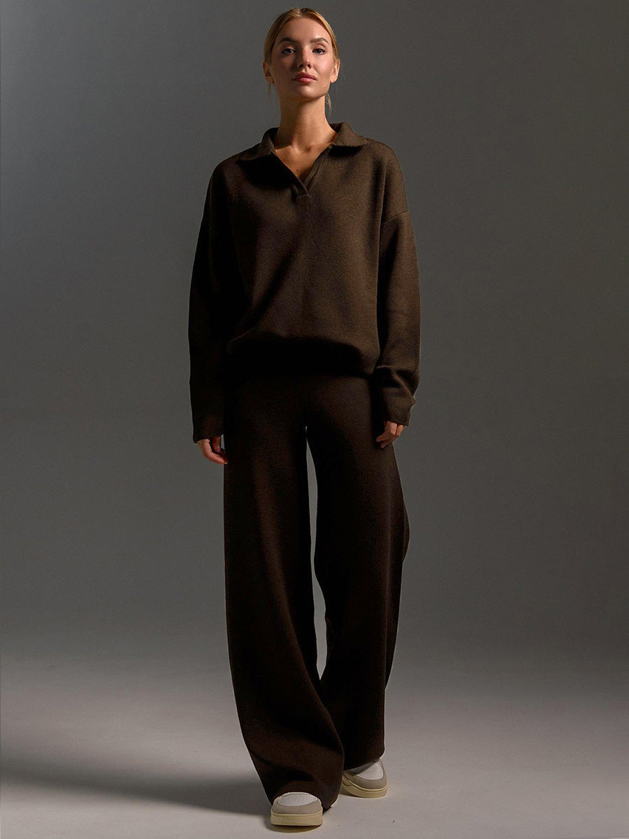 Women's Wide-Leg Pants & Polo Sweater Set