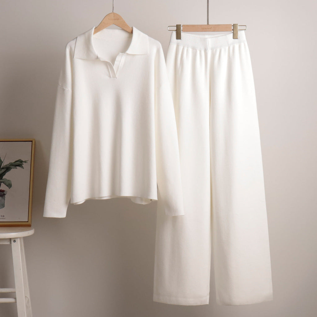 Women's Wide-Leg Pants & Polo Sweater Set