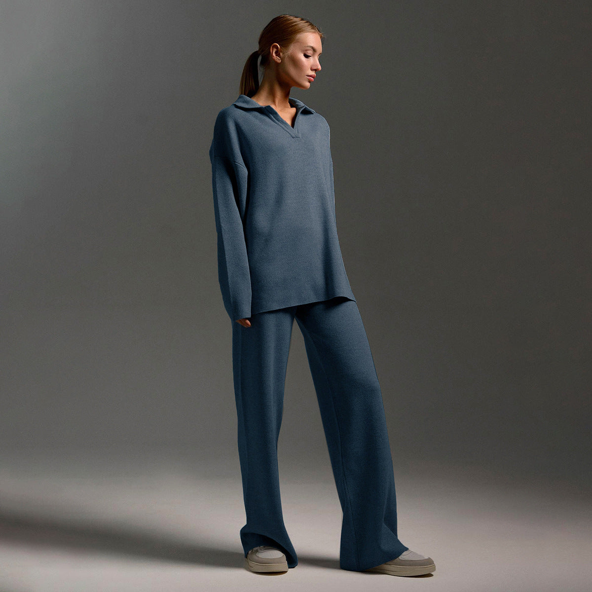 Women's Wide-Leg Pants & Polo Sweater Set
