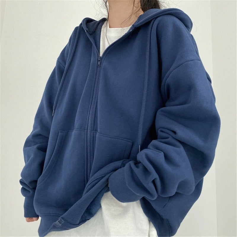 Women's Oversized Zip-Up Hooded Baseball Jacket