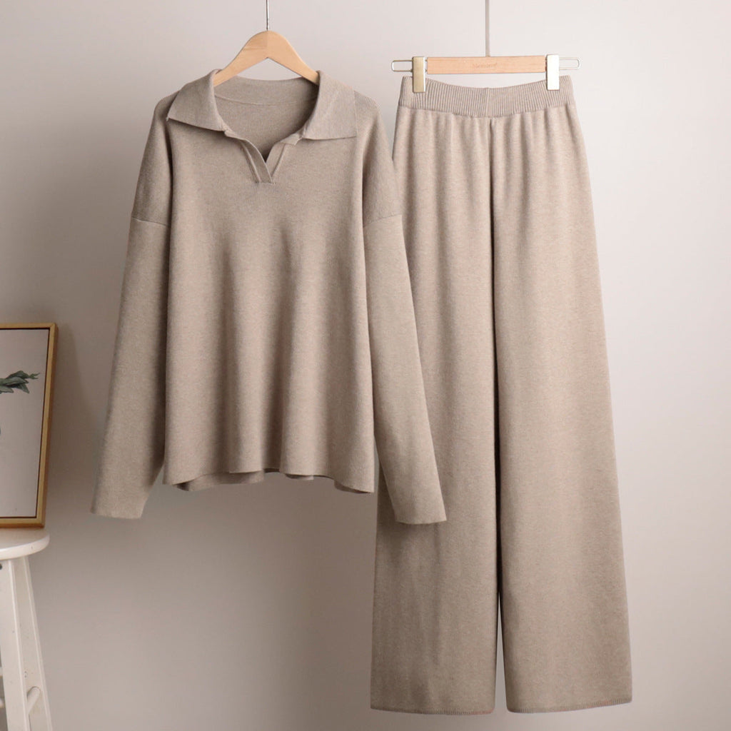 Women's Wide-Leg Pants & Polo Sweater Set