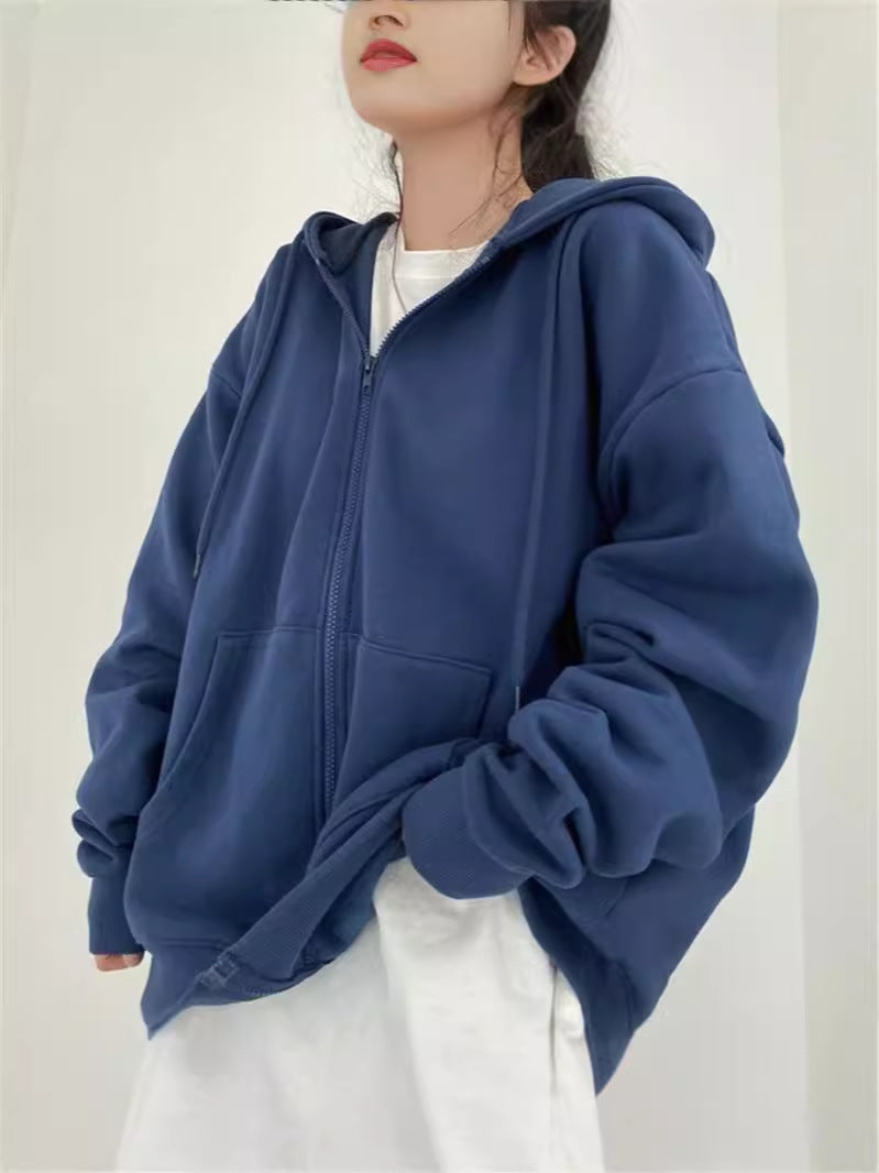 Women's Oversized Zip-Up Hooded Baseball Jacket