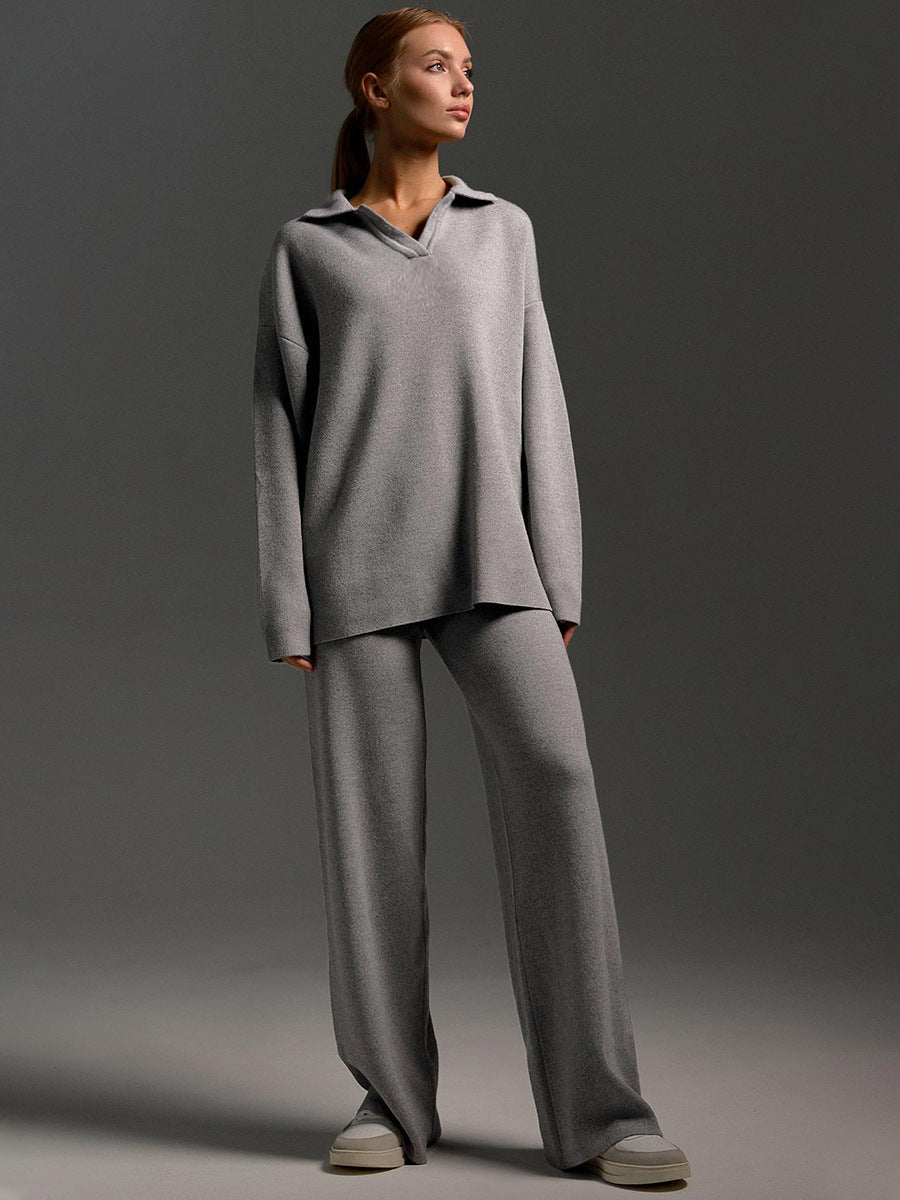 Women's Wide-Leg Pants & Polo Sweater Set