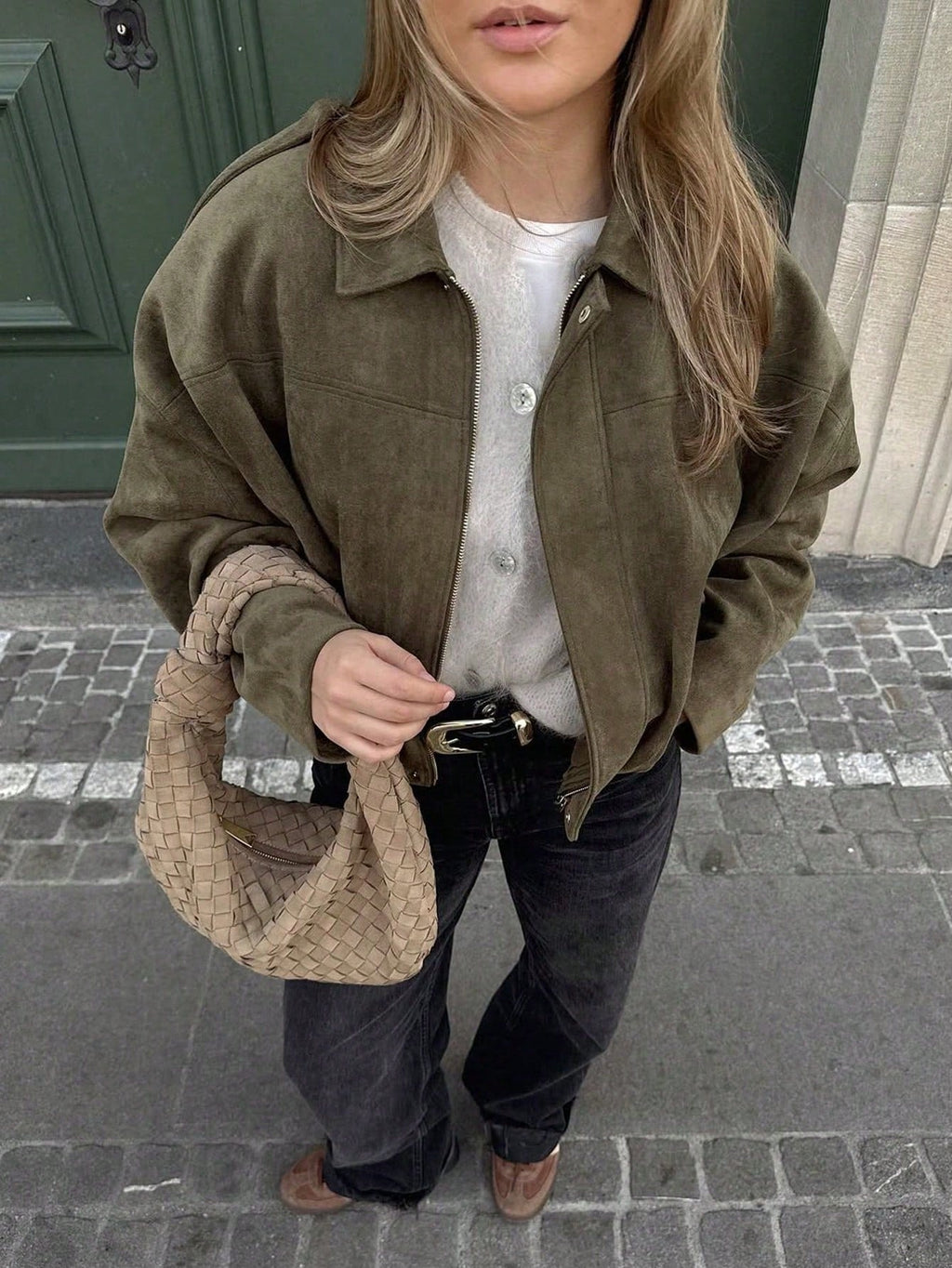 Women's Oversized Faux Suede Bomber Jacket