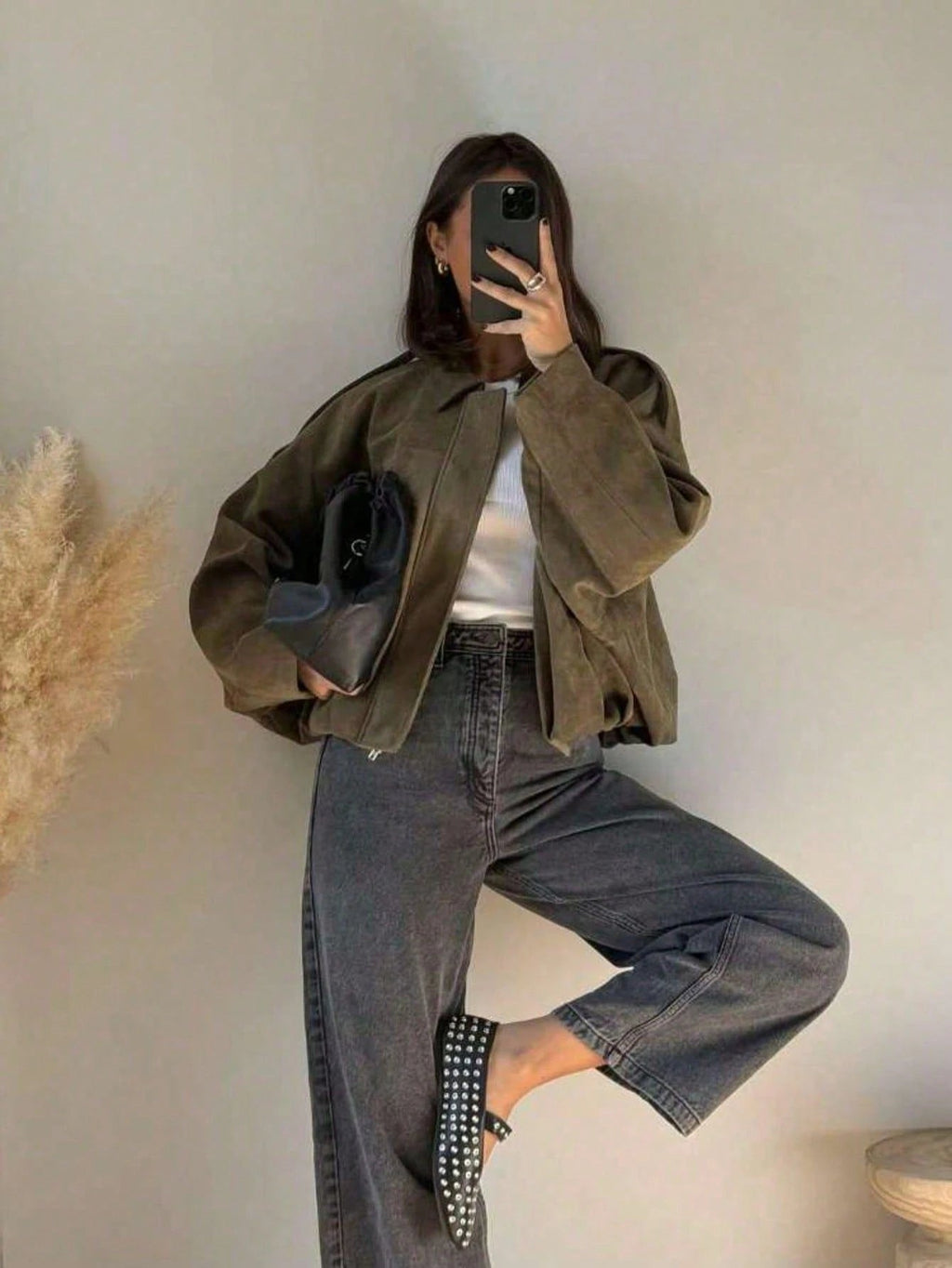 Women's Oversized Faux Suede Bomber Jacket