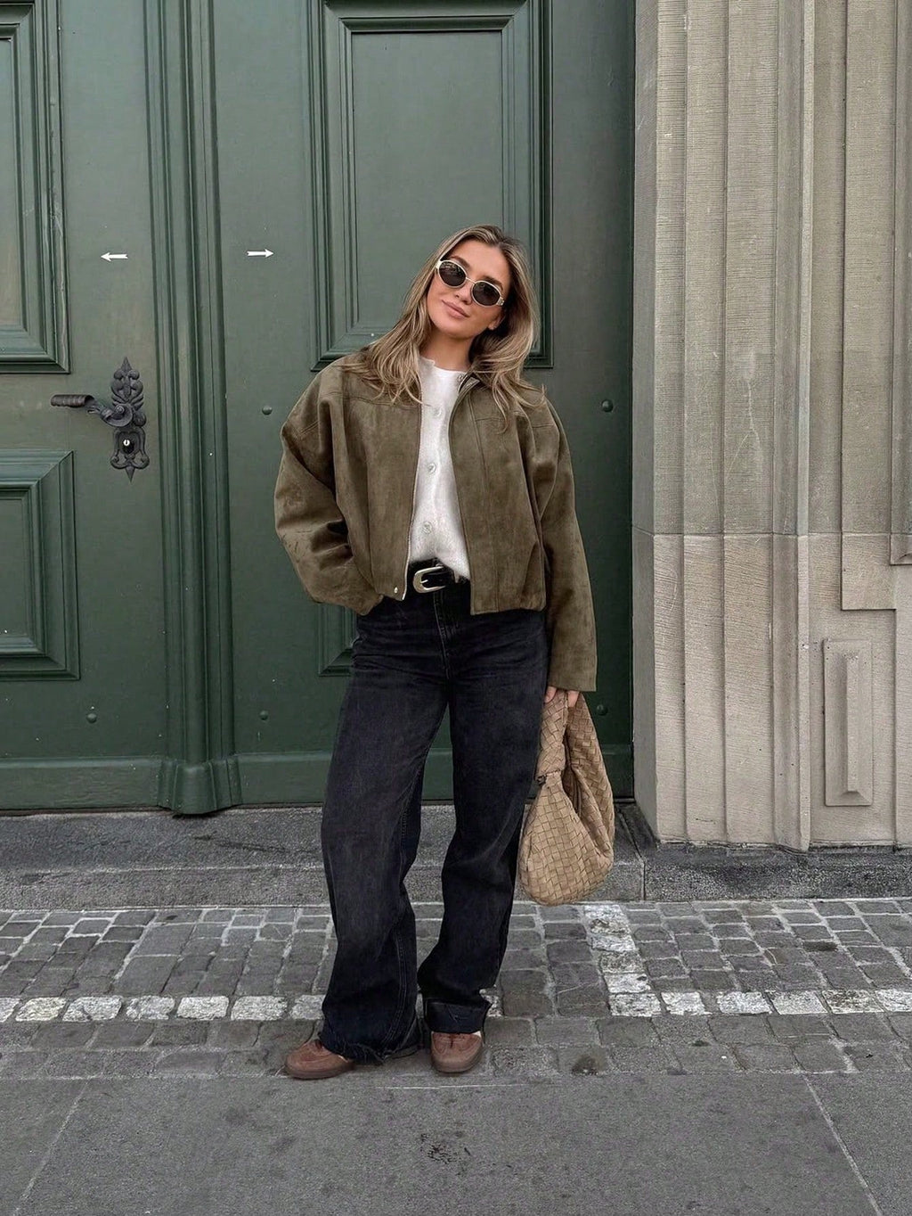 Women's Oversized Faux Suede Bomber Jacket