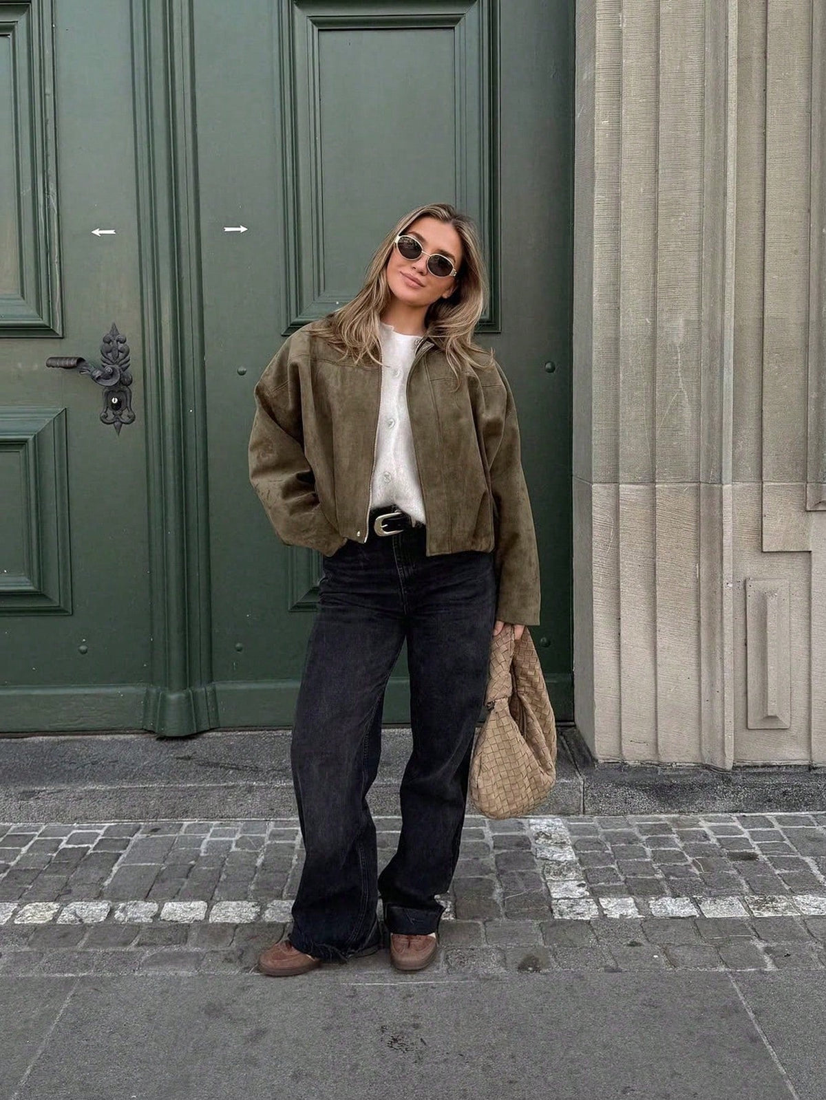 Women's Oversized Faux Suede Bomber Jacket