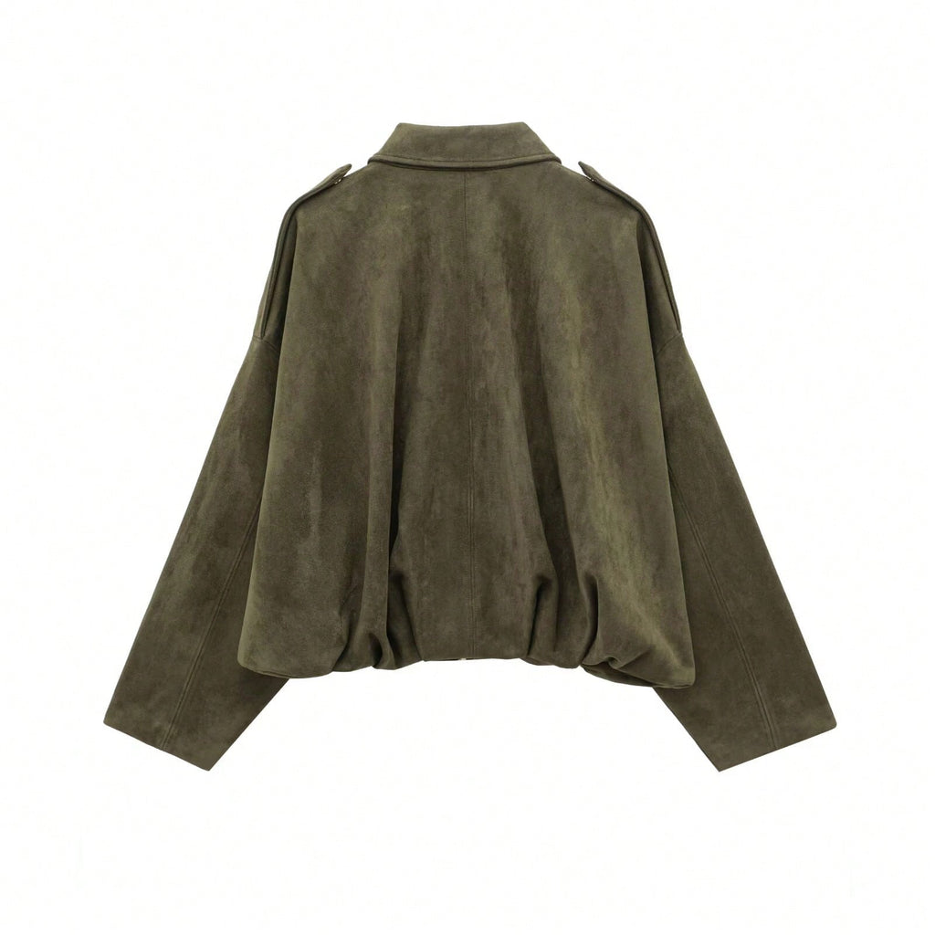 Women's Oversized Faux Suede Bomber Jacket
