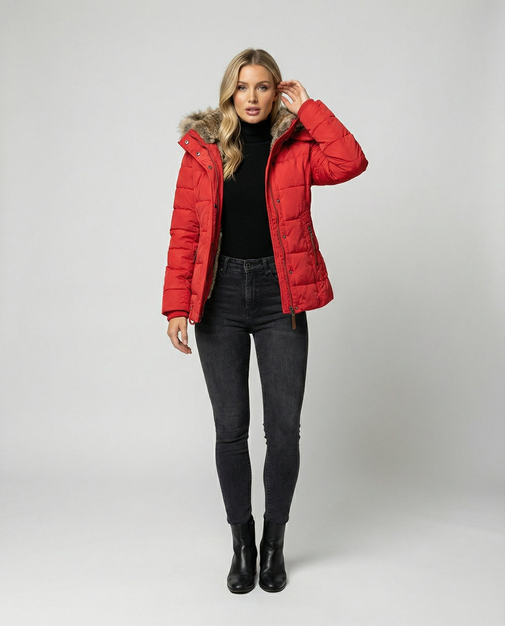 Women's Quilted Winter Parka with Fleece Lining and Hood