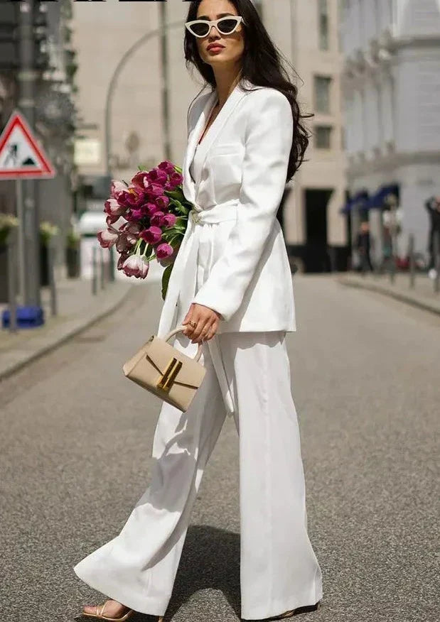 Women's Belted Blazer & Trouser Set