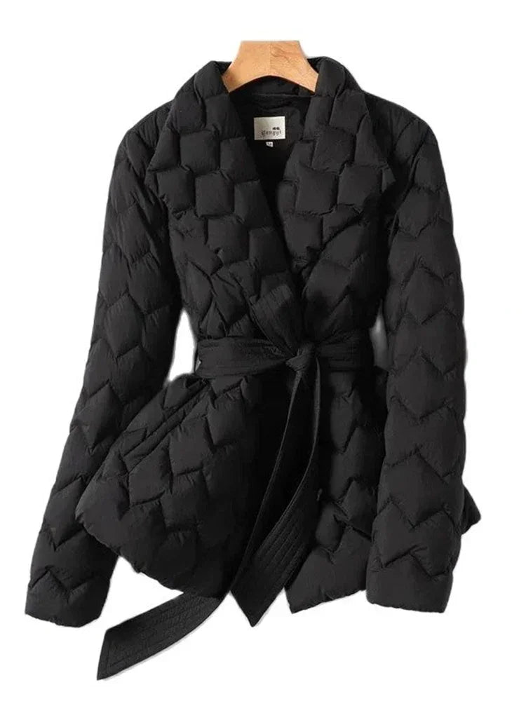 Women's Belted Quilted Puffer Jacket