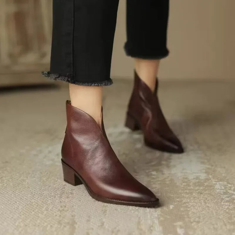 Women's Pointed-Toe V-Cut Block Heel Ankle Boots