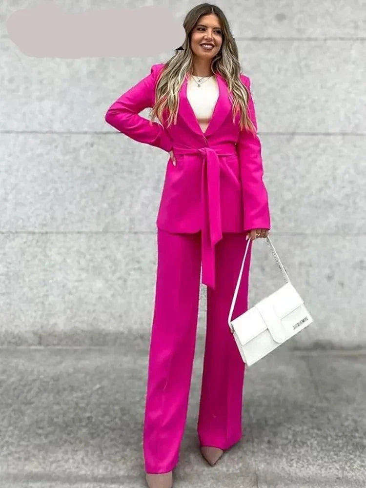 Women's Belted Blazer & Trouser Set