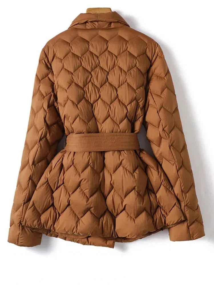 Women's Belted Quilted Puffer Jacket