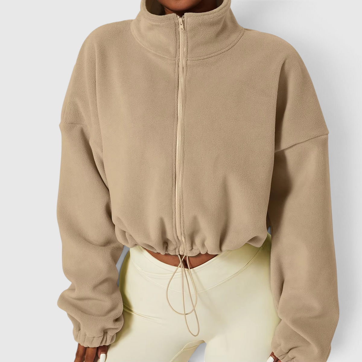 Women's Cropped Zip-Up Fleece Bomber Jacket