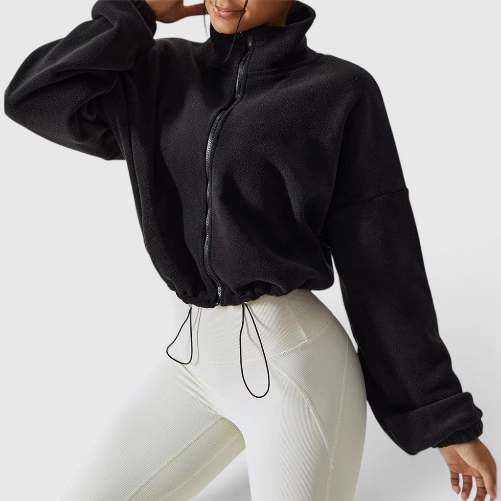 Women's Cropped Zip-Up Fleece Bomber Jacket