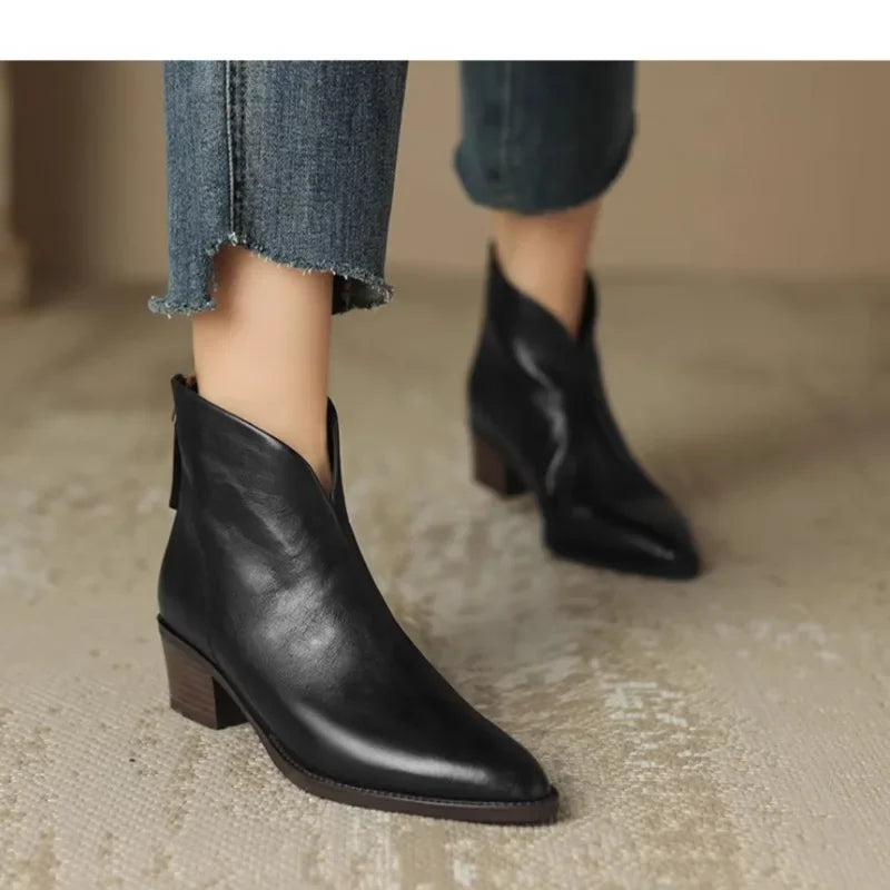 Women's Pointed-Toe V-Cut Block Heel Ankle Boots
