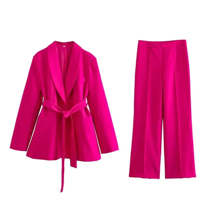 Women's Belted Blazer & Trouser Set