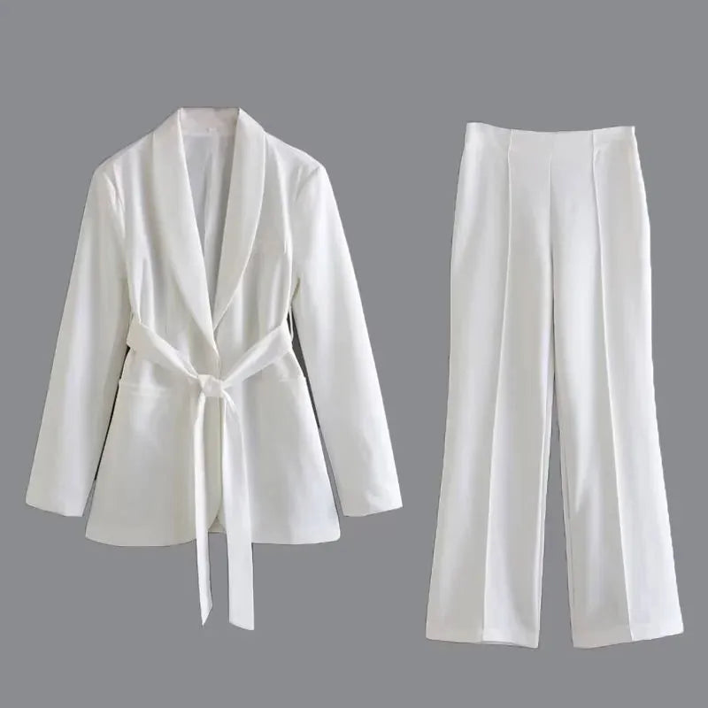 Women's Belted Blazer & Trouser Set