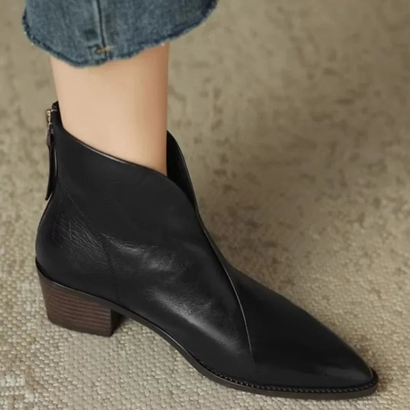 Women's Pointed-Toe V-Cut Block Heel Ankle Boots