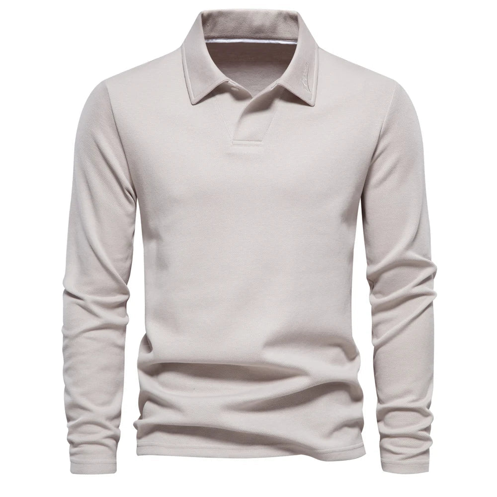 Men's Long-Sleeve Johnny Collar Polo Shirt