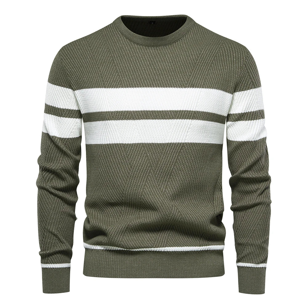 Men's Chevron Knit Striped Crewneck Sweater