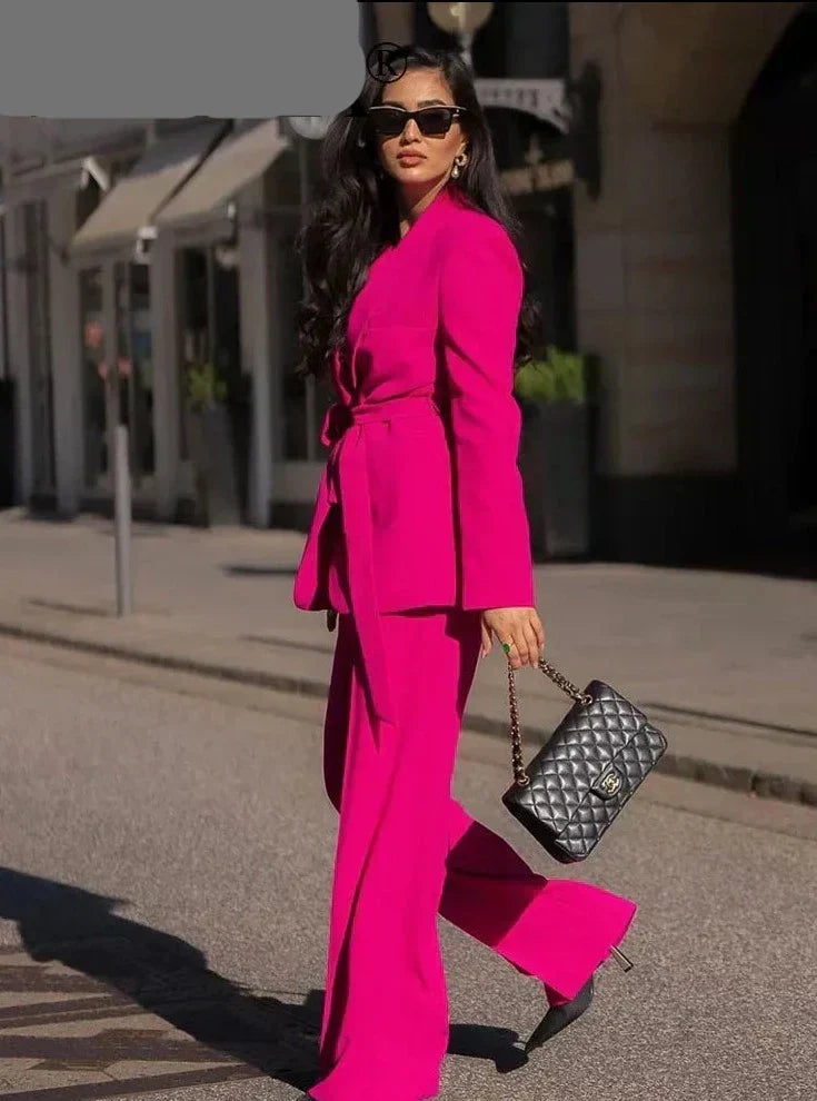 Women's Belted Blazer & Trouser Set