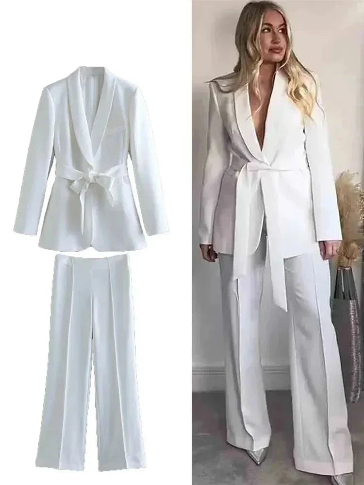 Women's Belted Blazer & Trouser Set