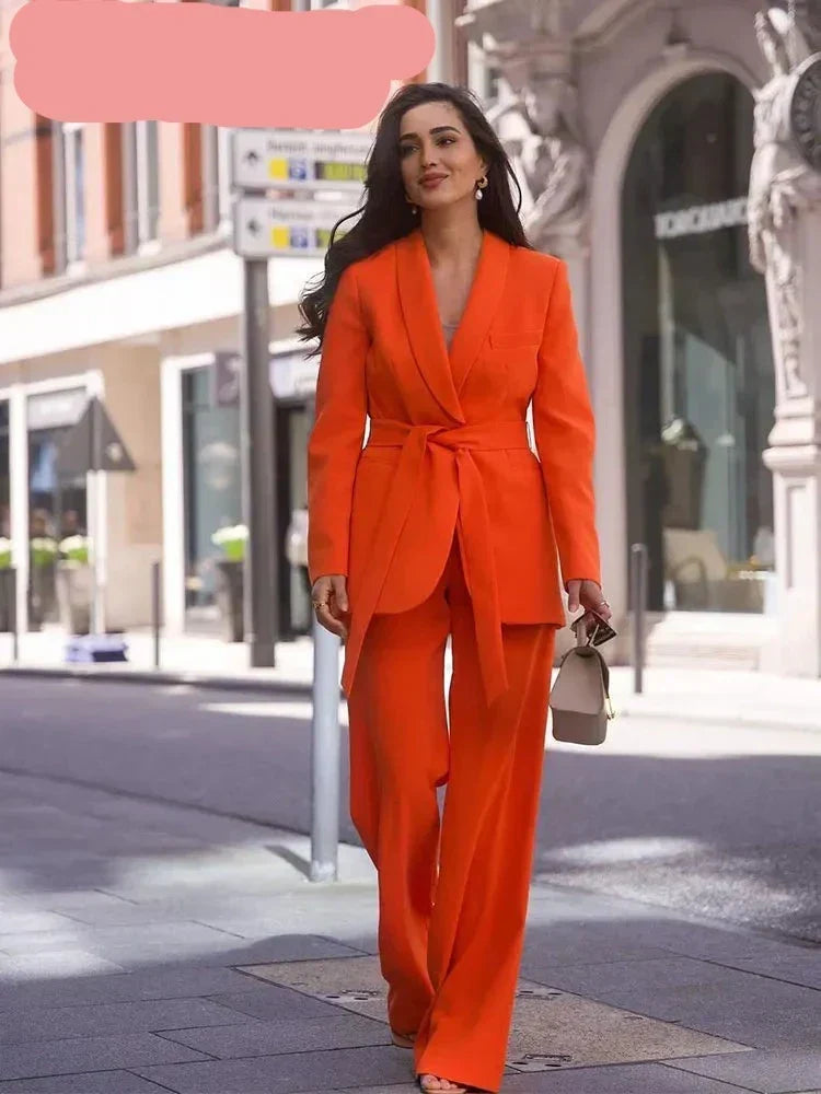 Women's Belted Blazer & Trouser Set