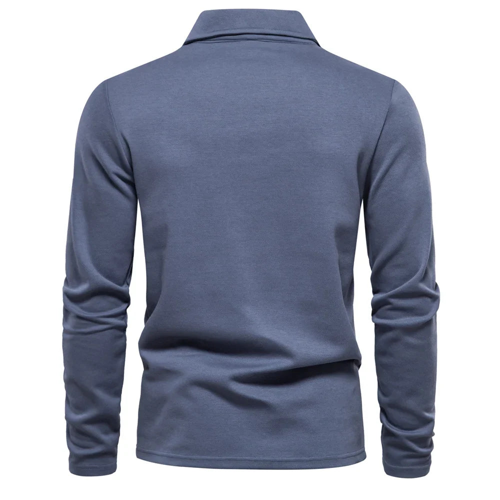 Men's Long-Sleeve Johnny Collar Polo Shirt
